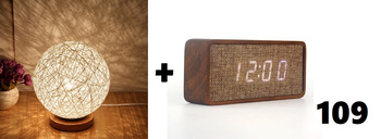 Rattanowa lampka jasna + Drewniany zegar LED